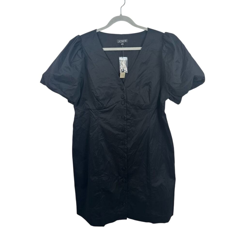 J. Crew Shirt Dress Women Size 18 Black NWT Puff Sleeve V-Neck‎ Mini BP874